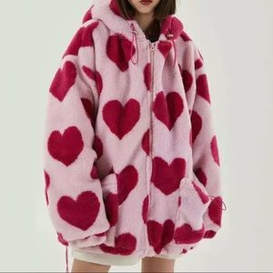 Oversized heart plush jacket
